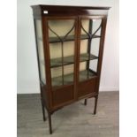 AN EDWARDIAN INLAID MAHOGANY DISPLAY CABINET