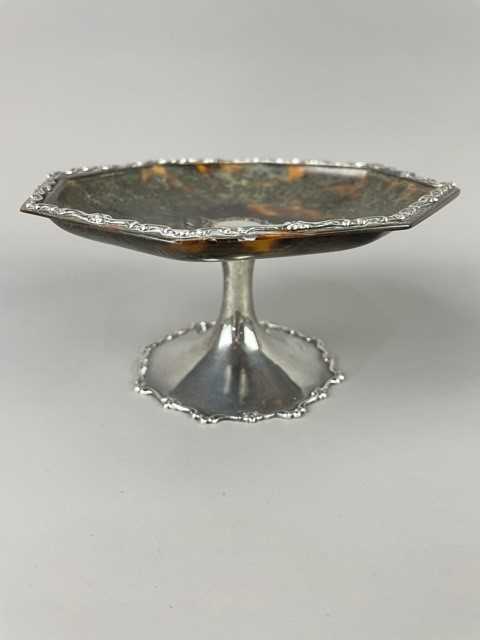 A SILVER AND TORTOISESHELL TAZZA