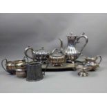 A VICTORIAN SILVER PLATED FOUR PIECE TEA AND COFFEE SERVICE ALONG WITH OTHER PLATE