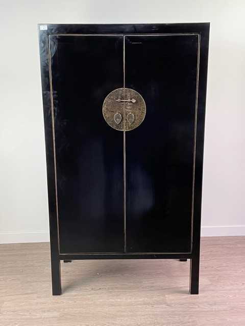 AN EBONISED WARDROBE AND COFFEE TABLE IN THE CHINESE TASTE BY COACH HOUSE FURNITURE