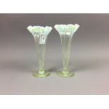 A PAIR OF EARLY 20TH CENTURY VASELINE GLASS VASES