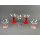 A SET OF FIVE MARTINI GLASSES AND OTHER GLASSES