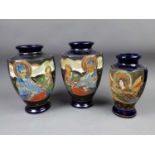 A PAIR OF 20TH CENTURY JAPANESE SATSUMA VASES AND ANOTHER JAPANESE SATSUMA VASE