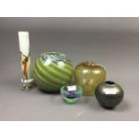 AN ART GLASS VASE AND OTHER GLASS WARE