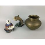 A BESWICK FIGURE OF A TROUT, ALONG WITH A VASE AND A CERAMIC FIGURE