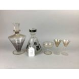 AN ART DECO GLASS LIQUEUR SET ALONG WITH OTHER ART DECO GLASS WARE