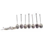 A SET OF NINE ORB TOP COFFEE SPOONS, FOUR SEAL TOP COFFEE SPOONS, ANOTHER AND SALT SPOON