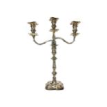 AN EDWARDIAN SILVER TWO-BRANCH CANDELABRUM