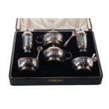 A CASED PAIR OF EARLY 20TH CENTURY SILVER BONBON DISHES ALONG WITH A CASED CRUET