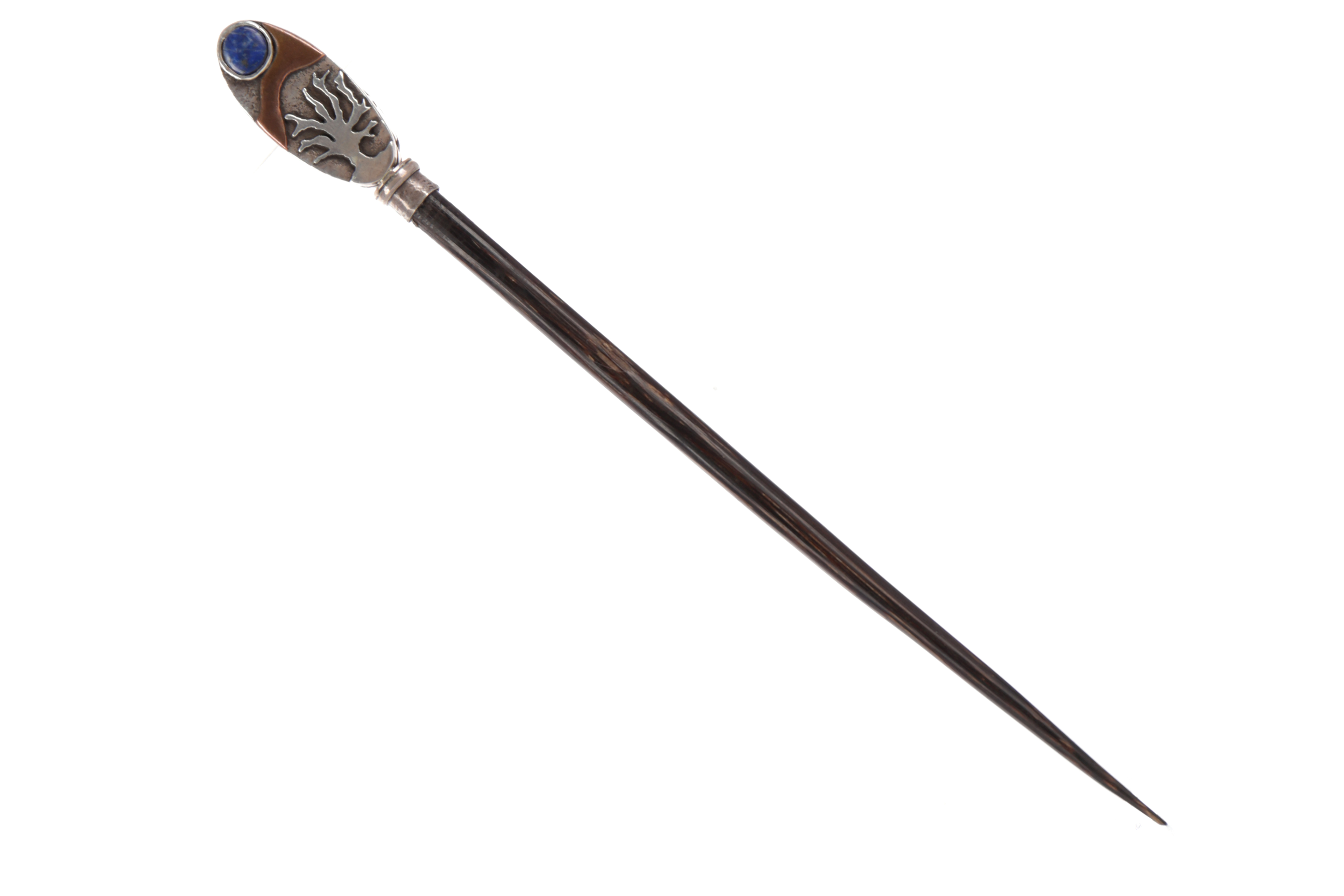 A CHILEAN SILVER, COPPER AND LAPIS LAZULI HAIR PIN, ALONG WITH A CANDLE SNUFFER - Image 2 of 2