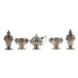 A GEORGE V SILVER CRUET SET, ALONG WITH ANOTHER
