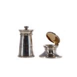 A SILVER CAPSTAN STYLE INKWELL