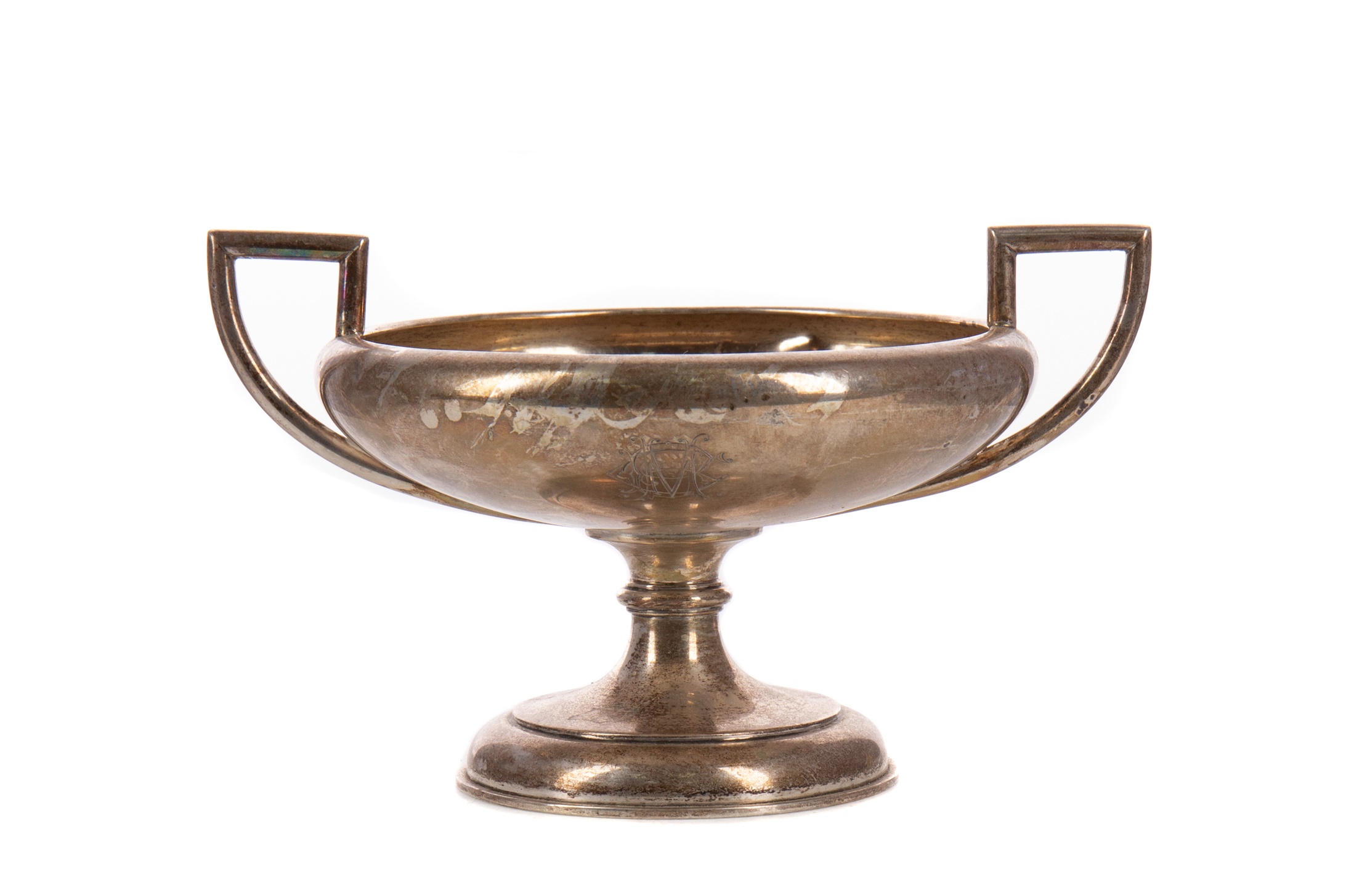 A SILVER TWIN-HANDLED PEDESTAL BOWL BY DAVID ANDERSEN