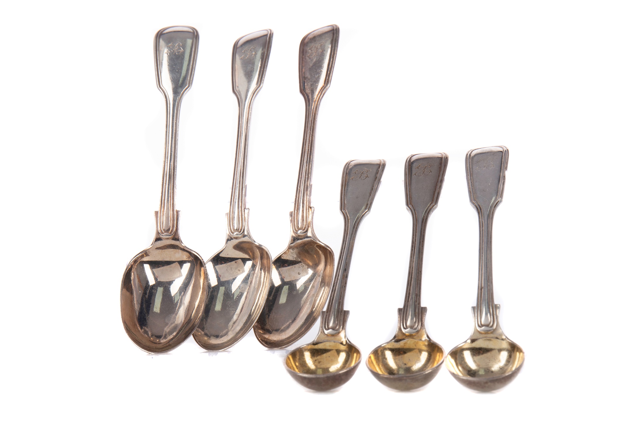 A SET OF SIX VICTORIAN SILVER TEASPOONS AND OTHERS
