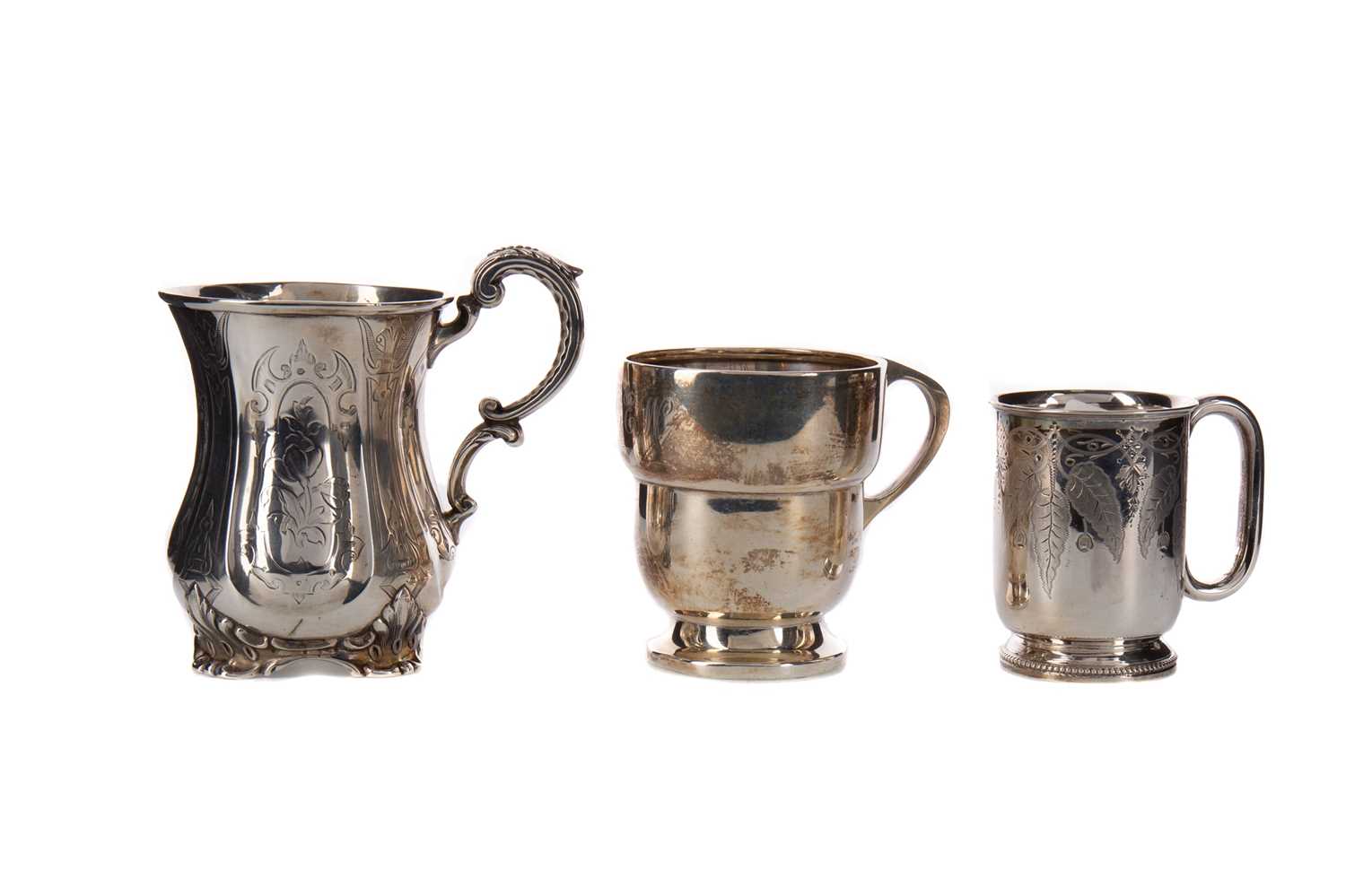 VICTORIAN SILVER CHRISTENING MUG AND TWO OTHERS