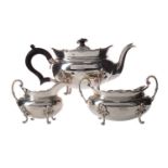 A GEORGE V SILVER THREE PIECE TEA SERVICE