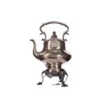 A VICTORIAN SILVER PLATED TEA KETTLE ON STAND