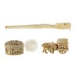 AN EARLY 20TH CENTURY CHINESE IVORY CIGARETTE HOLDER AND OTHERS