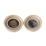 A PAIR OF EARLY 2OTH CENTURY CIRCULAR IVORY PHOTOGRAPH FRAMES