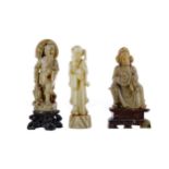 A LOT OF THREE CHINESE SOAPSTONE FIGURES