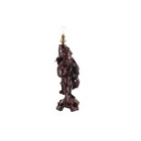 AN EARLY 20TH CENTURY CHINESE CARVED HARDWOOD FIGURAL LAMP