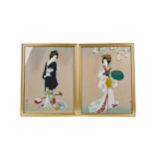 A LOT OF TWO JAPANESE SCHOOL PAINTINGS OF GEISHA