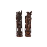 A LOT OF TWO 20TH CENTURY CHINESE CARVED WOOD FIGURES