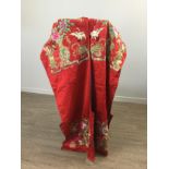 A 20TH CENTURY CHINESE SILK EMBROIDERED LONG SKIRT AND OTHER TEXTILES