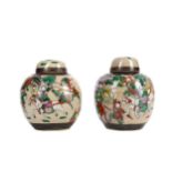 A PAIR OF EARLY 20TH CENTURY CHINESE CRACKLE GLAZE GINGER JARS