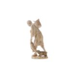 A JAPANESE IVORY CARVING OF A FISHERMAN