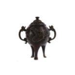 A 20TH CENTURY CHINESE BRONZE CENSER WITH LID