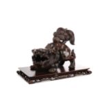 A 20TH CENTURY CHINESE BRONZED POTTERY FOE DOG