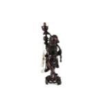 AN EARLY 20TH CENTURY CHINESE HARDWOOD FIGURAL LAMP