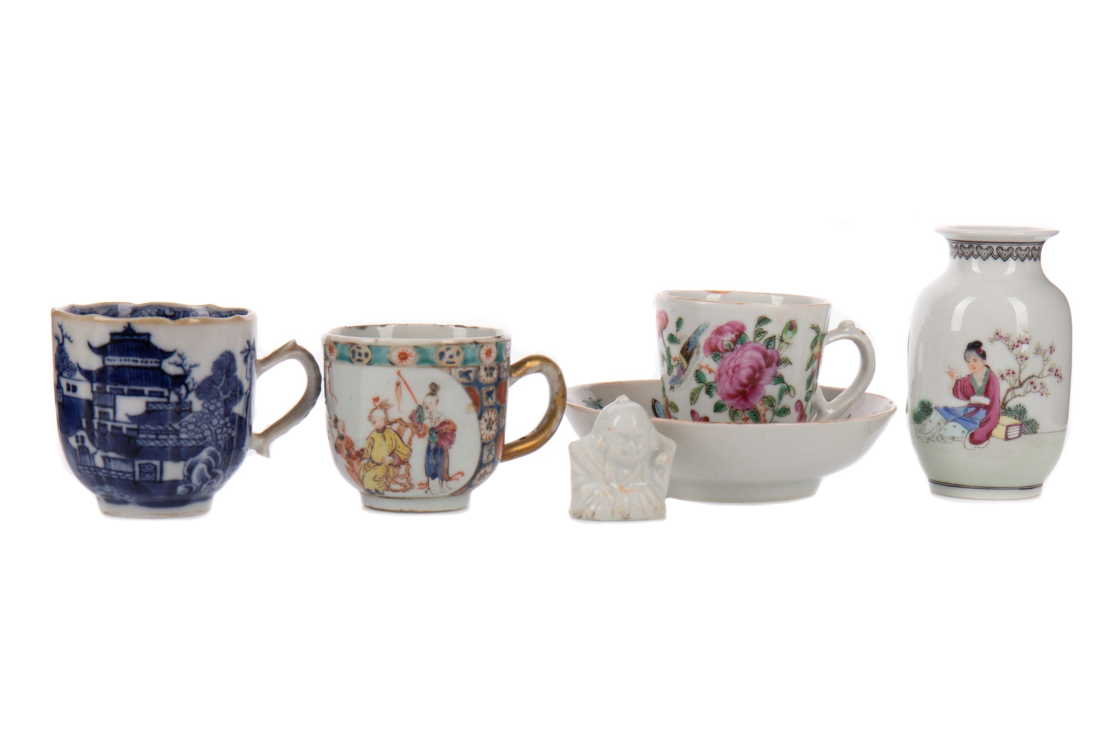 A LATE 19TH CENTURY CANTONESE COFFEE CUP AND SAUCER AND OTHERS