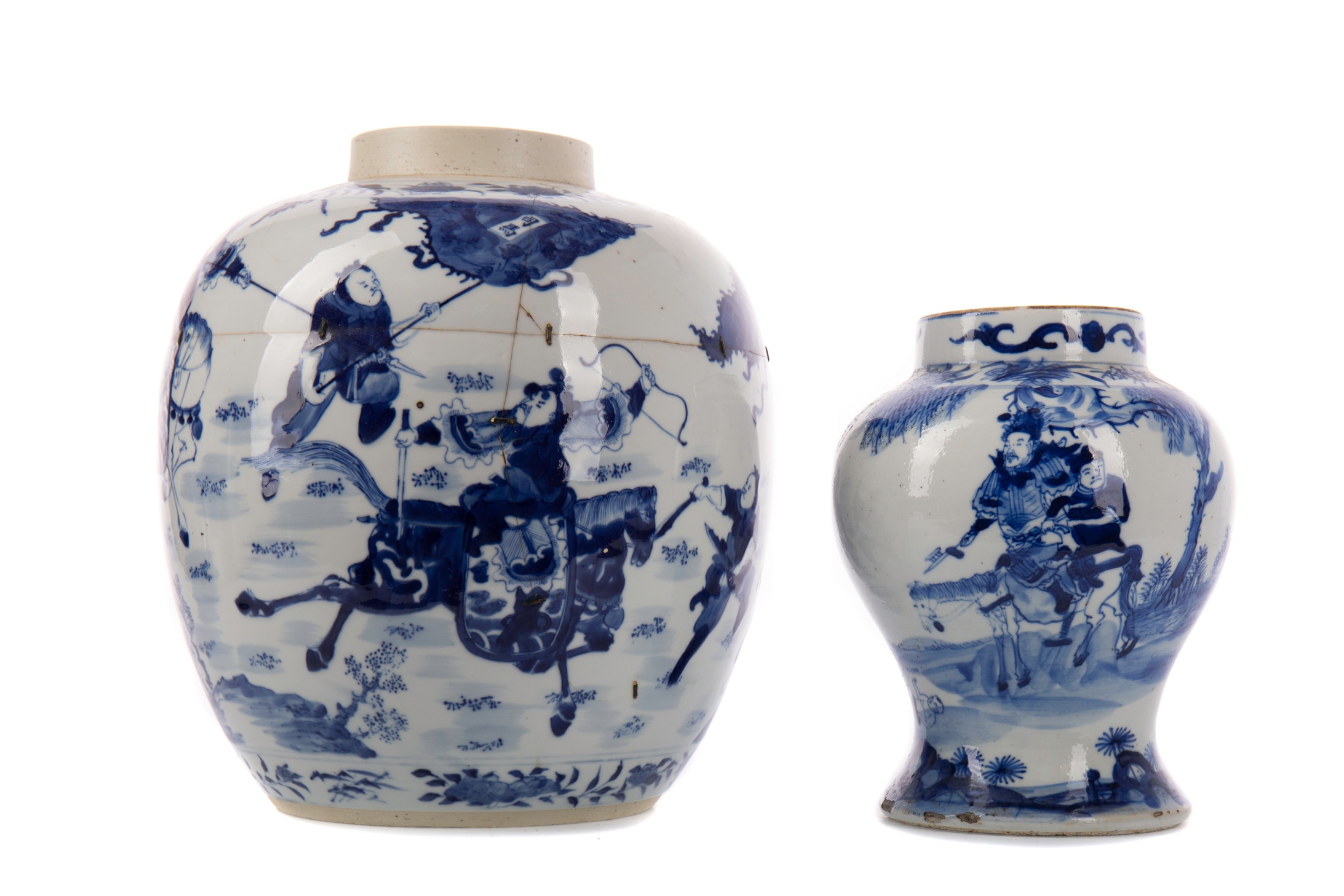 AN EARLY 19TH CENTURY CHINESE BLUE AND WHITE BALUSTER VASE AND ANOTHER