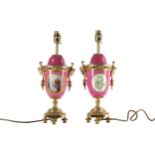 A PAIR OF LATE 19TH CENTURY CONTINENTAL ORMOLU MOUNTED TABLE LAMPS