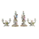 A PAIR OF 19TH CENTURY MEISSEN FIGURAL TABLE CANDLESTICKS