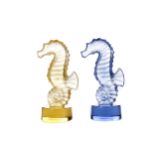 A GROUP OF TWO LALIQUE SEAHORSE PAPERWEIGHTS