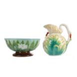 A VICTORIAN MAJOLICA WASH BASIN AND EWER