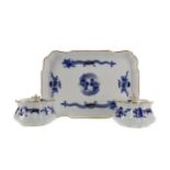 A MEISSEN RECTANGULAR TRAY AND A PAIR OF INKWELLS