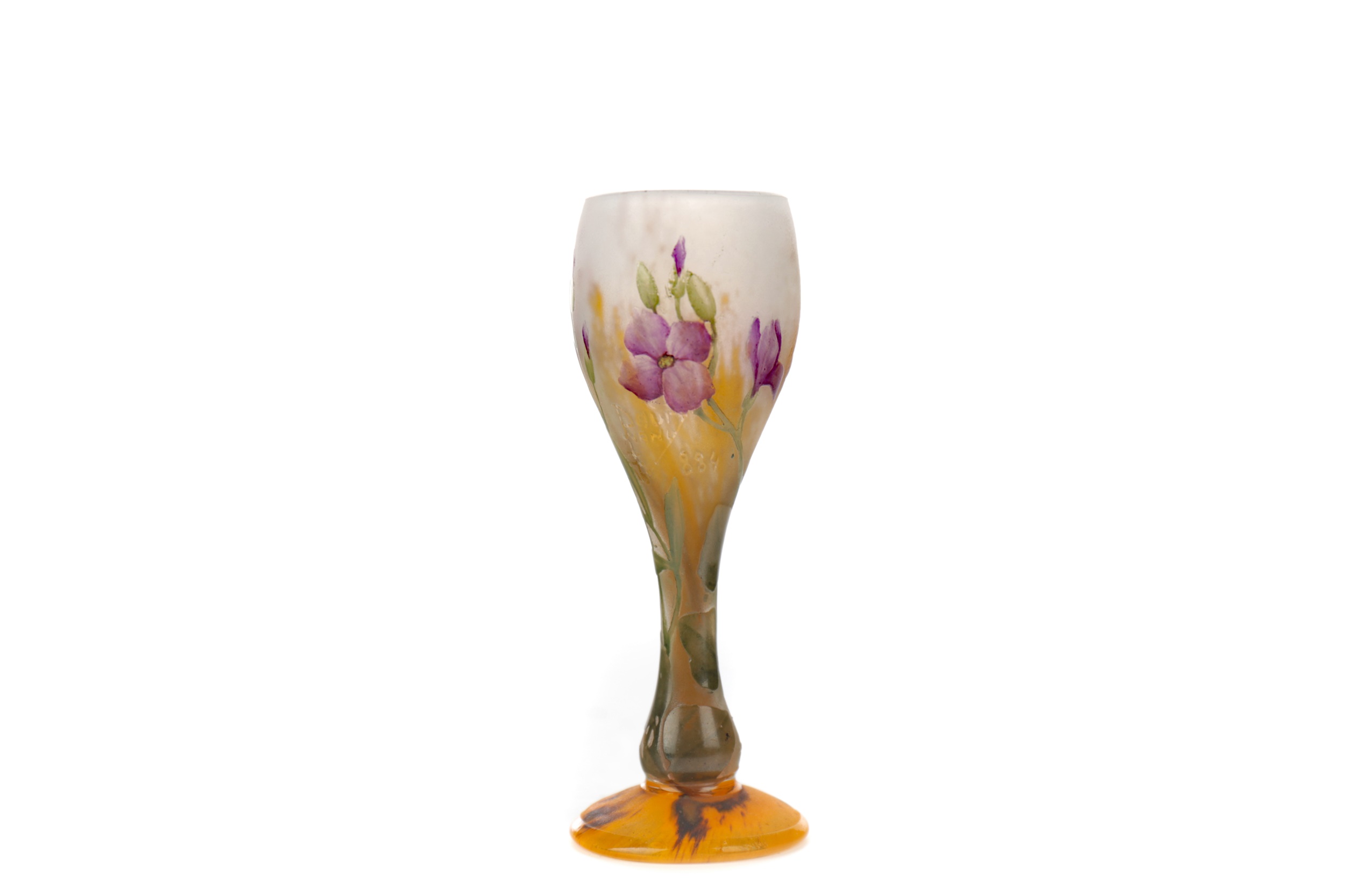 A DAUM CAMEO AND ENAMELLED GLASS BUD VASE