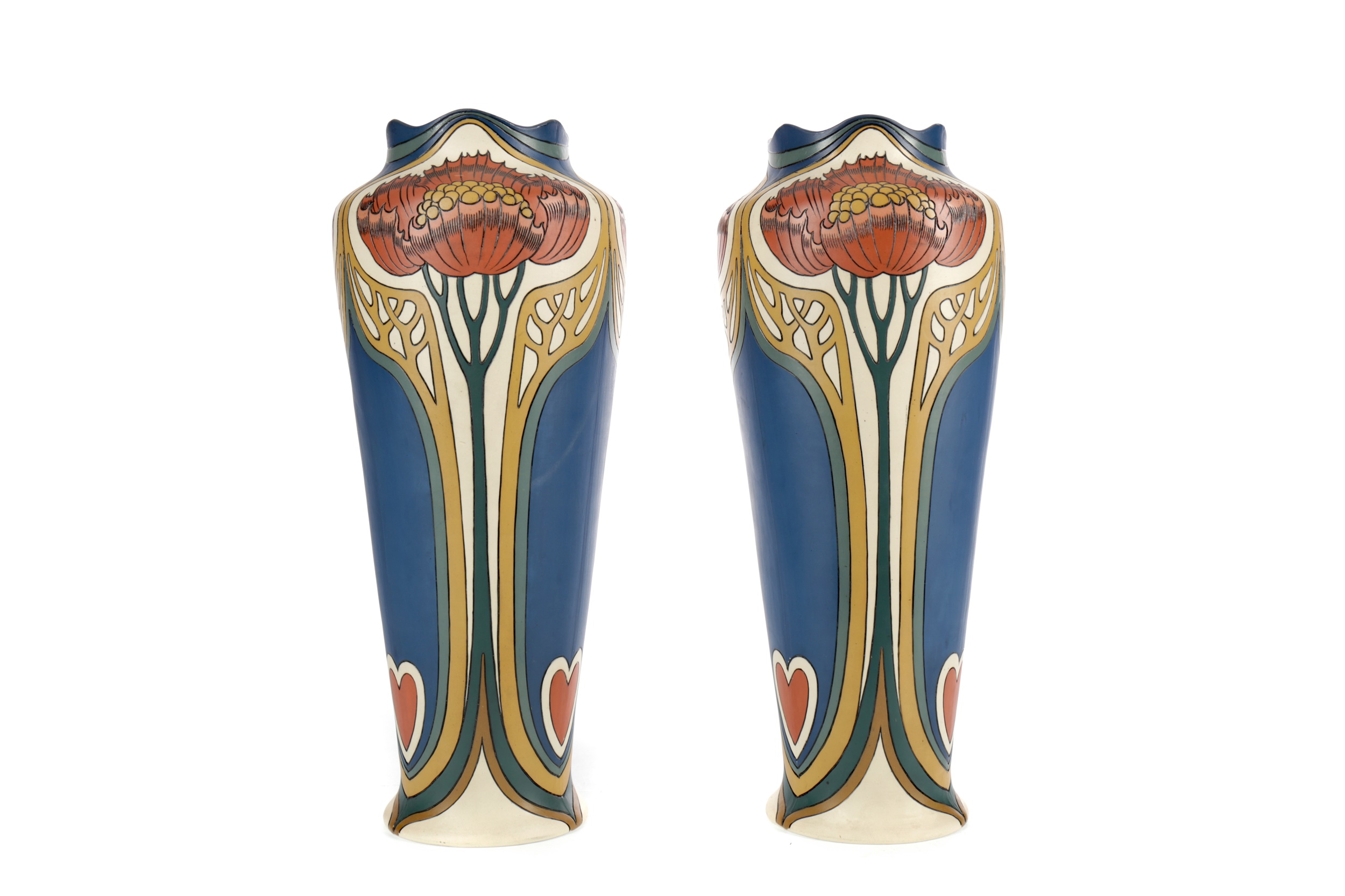 A PAIR OF ART NOUVEAU VASES BY VILLEROY & BOCH