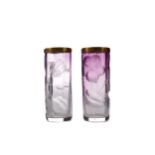 A PAIR OF EARLY 20TH CENTURY MOSER AMETHYST GLASS BUD VASES