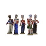 A SET OF FIVE SITZENDORF MILITARY FIGURES