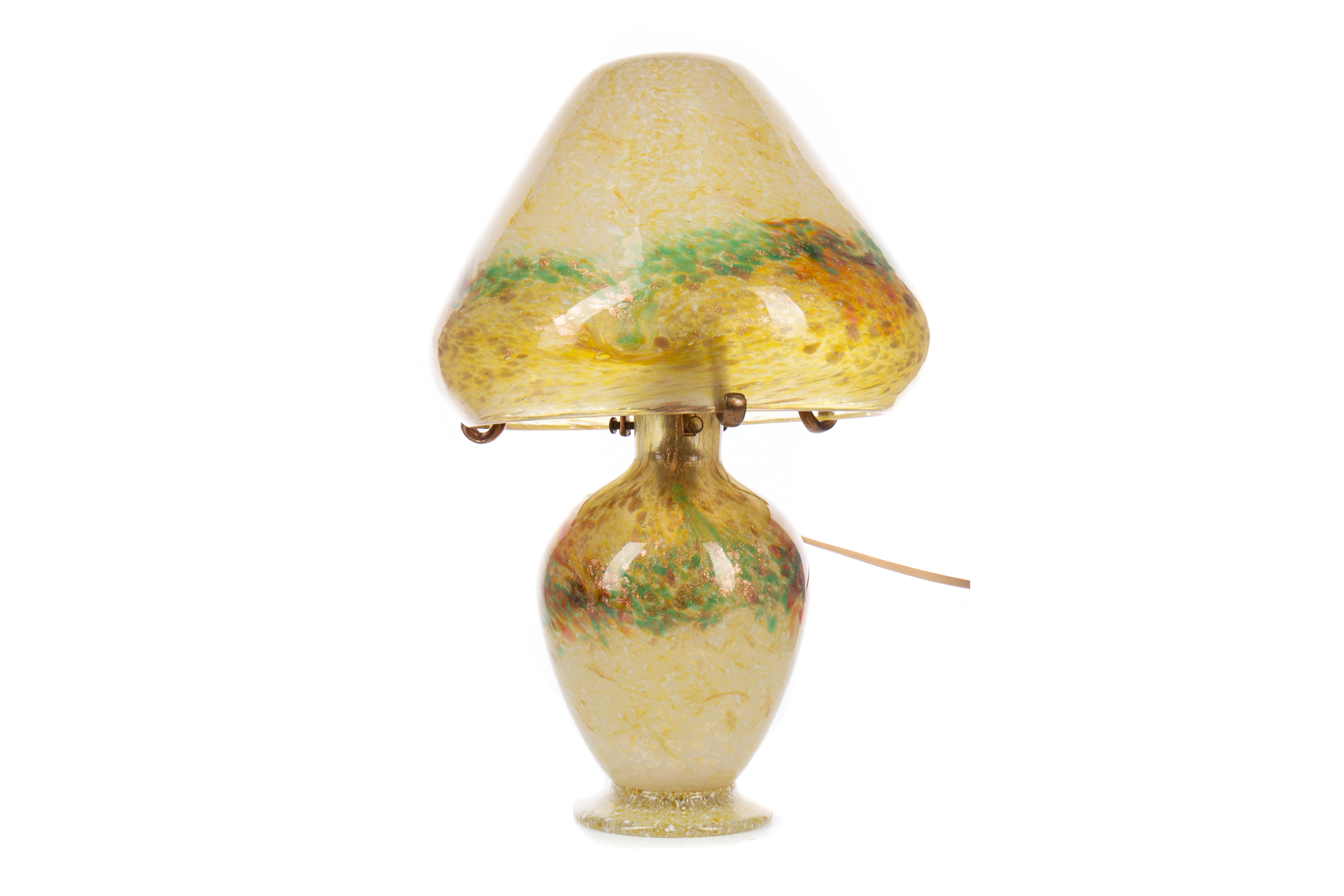A MONART GLASS MUSHROOM LAMP