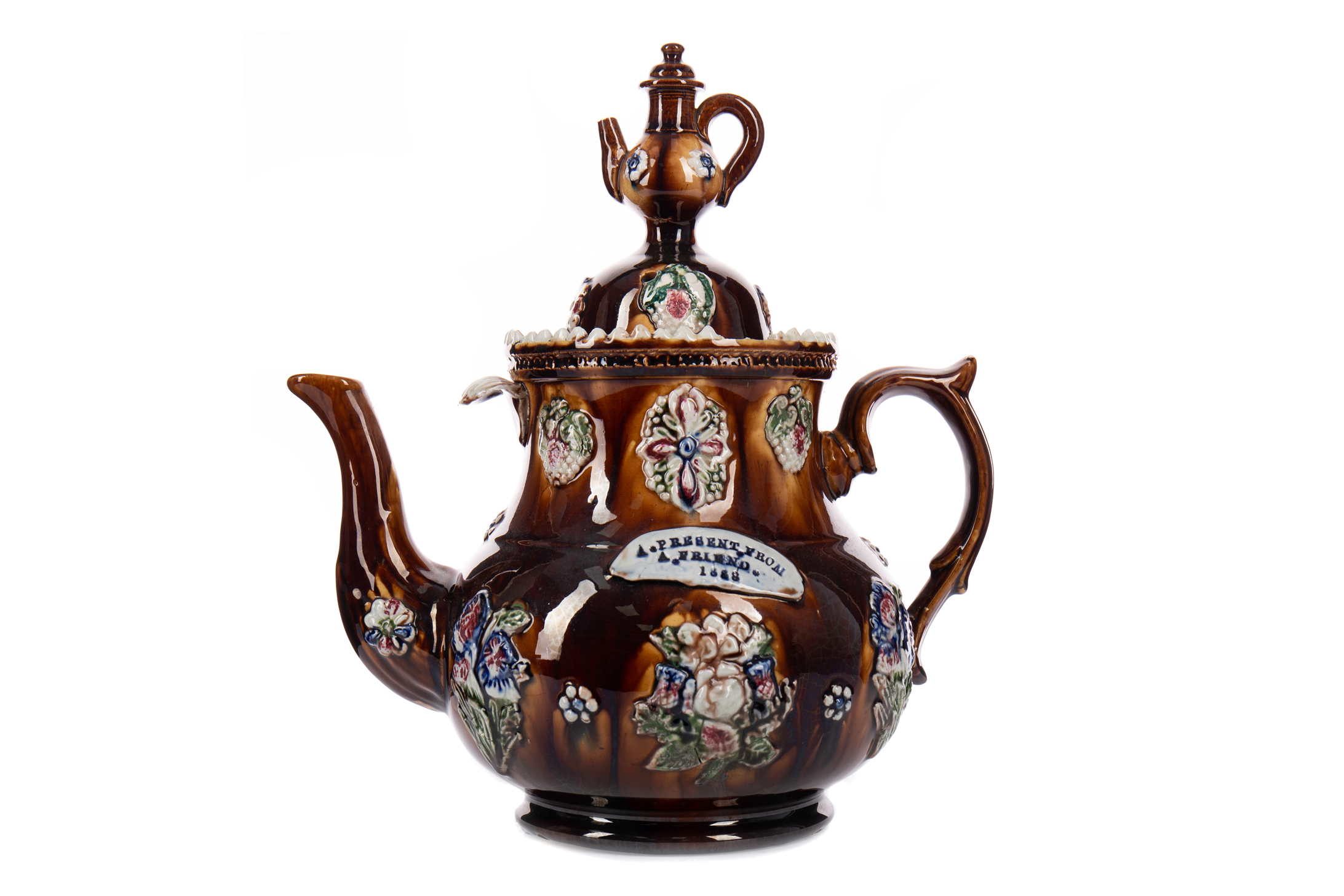 A VICTORIAN BARGEWARE TEAPOT