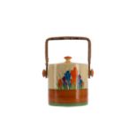 A BIZARRE BY CLARICE CLIFF CROCUS LIDDED BISCUIT BARREL