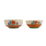 TWO BIZARRE BY CLARICE CLIFF CROCUS BOWLS