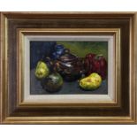 STILL LIFE WITH TEAPOT & PEARS, AN OIL BY JOE MCINTYRE