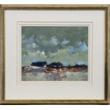 CLOUDY DAY, STIRLINGSHIRE, AN OIL BY GORDON WYLLIE